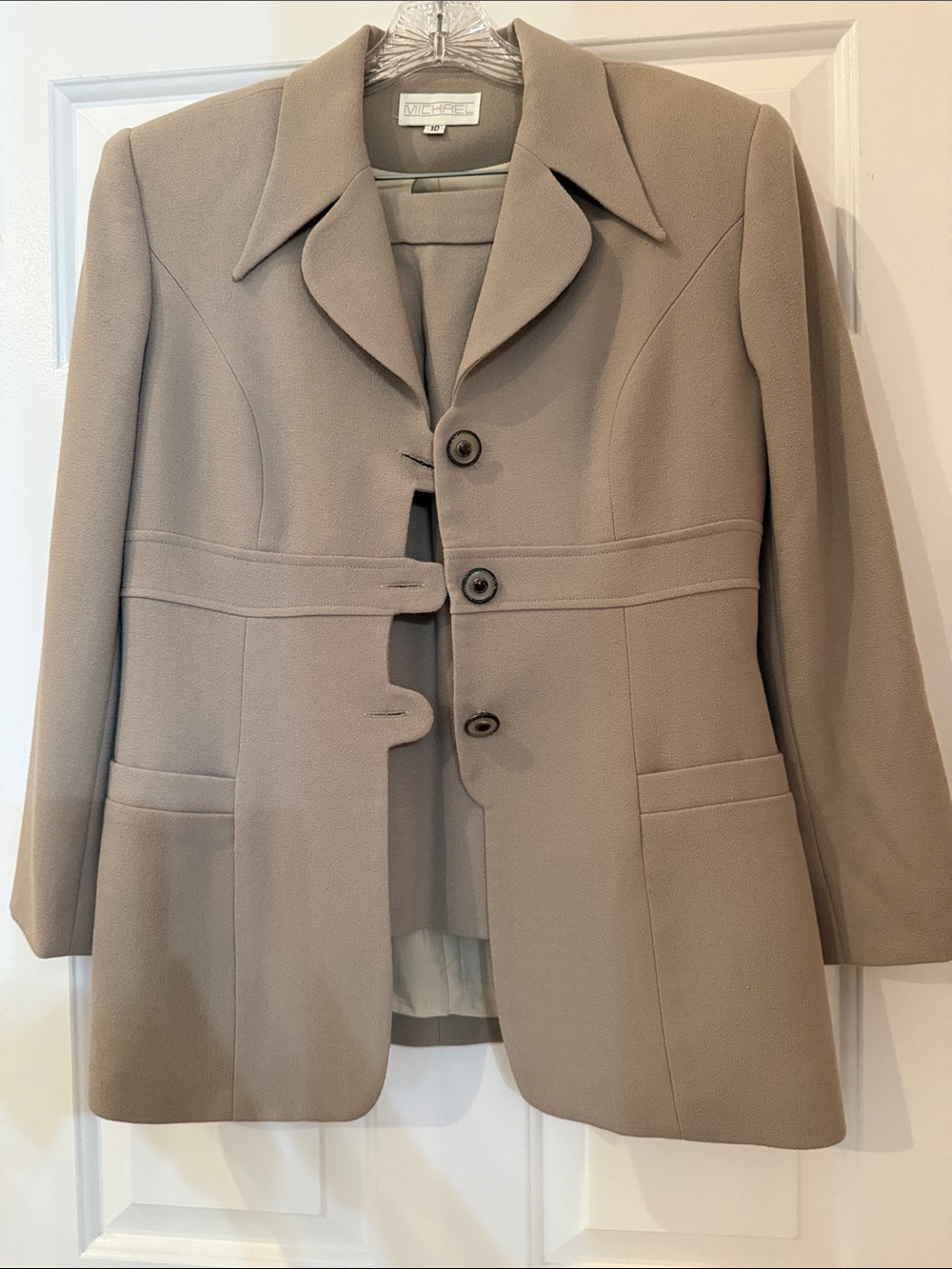 Michael Collection Taupe Tailored Wool-Blend Blazer and Skirt